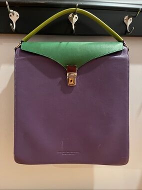 Hester Van Eeghen Purple and Green Accordion Design Handbag Purse Backpack